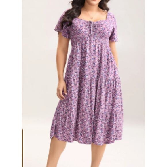 BloomChic Dresses & Skirts - BLOOMCHIC 22-24 3X Plus Lilac Floral Sweetheart Neck Pocket Midi Dress NWT B89